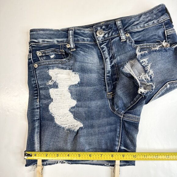 American Eagle Hi-Rise Shortie 8 Next Level Stretch Denim Jean Distressed EUC - Picture 8 of 9